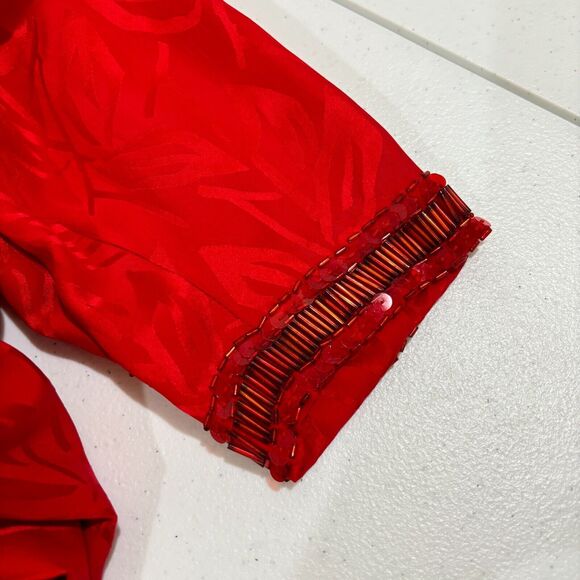 Vintage D'ore Silk Red Beaded Dress 14 Drop Waist Holidays Mature MoTB Cocktails - Picture 11 of 13